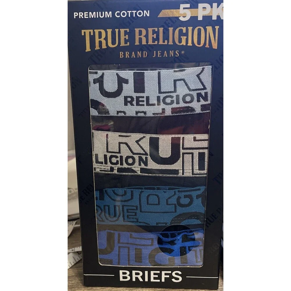 True Religion Men’s Fly Front Cotton Boxer Briefs Five Pack Size Small